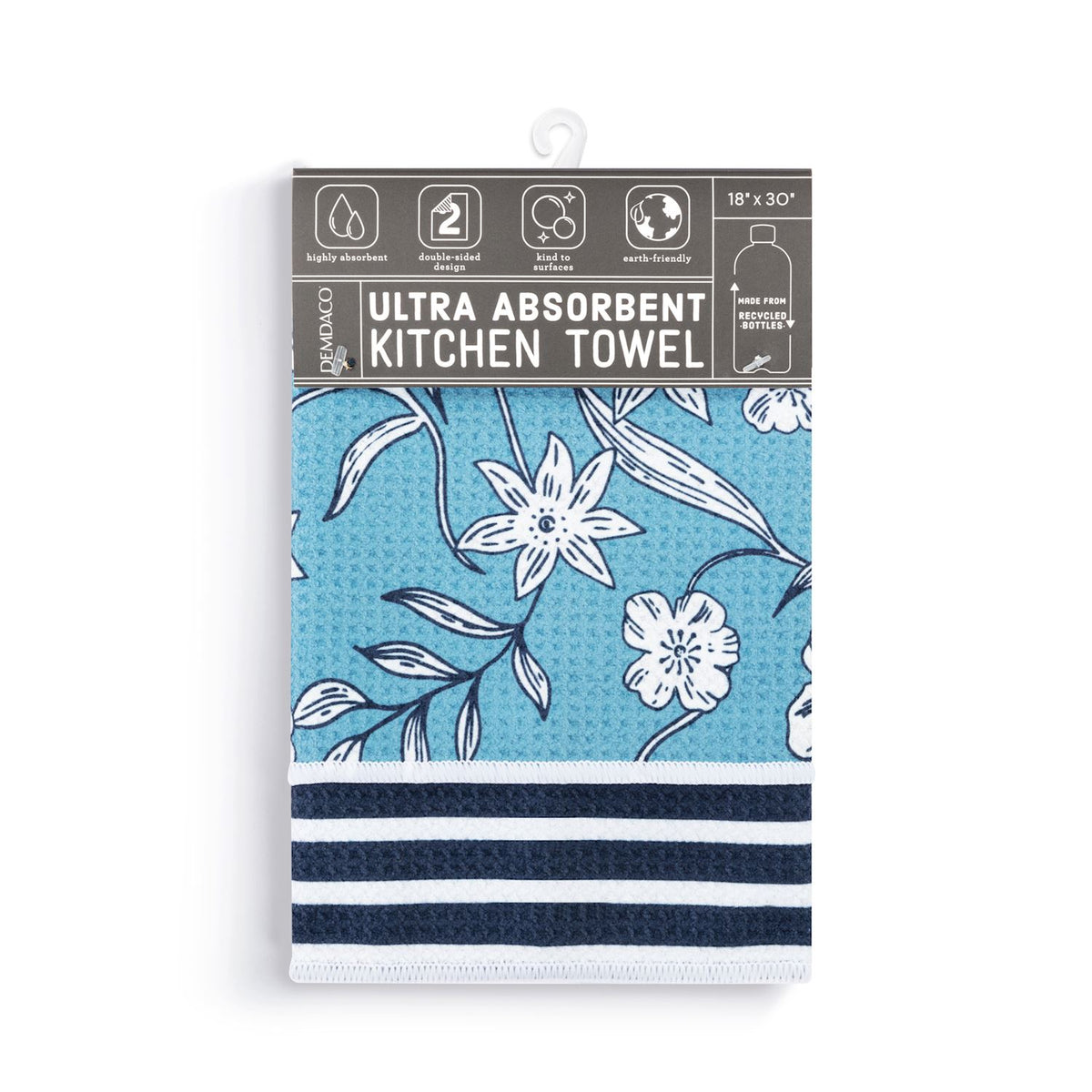 Blue Floral Absorbent Reversible Towel - 18x30in
