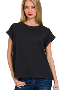 Short Sleeve Round Neck Folded Sleeve T-Shirt