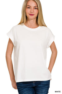 Short Sleeve Round Neck Folded Sleeve T-Shirt
