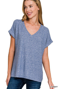Short Sleeve Hacci Melange V-Neck T-Shirt