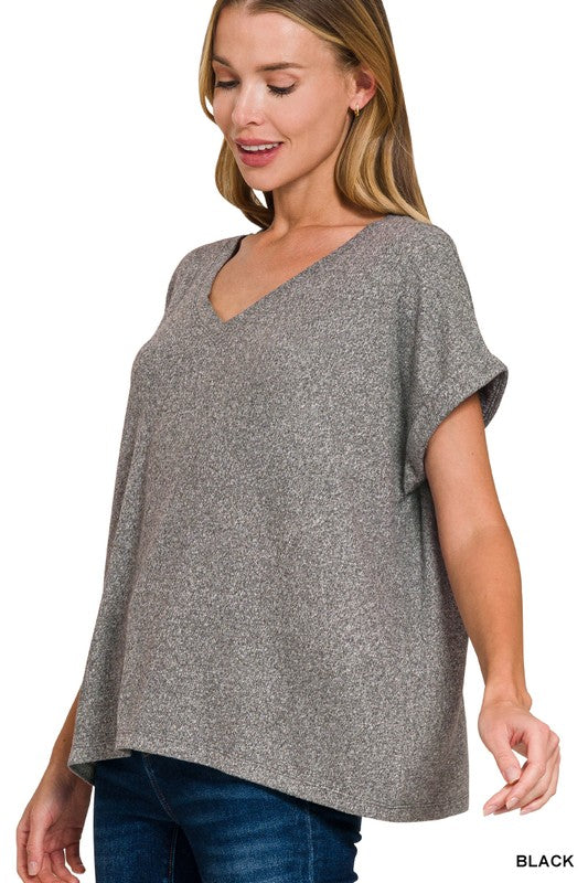 Short Sleeve Hacci Melange V-Neck T-Shirt