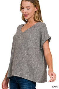 Short Sleeve Hacci Melange V-Neck T-Shirt