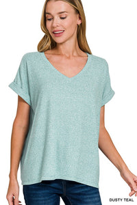 Short Sleeve Hacci Melange V-Neck T-Shirt