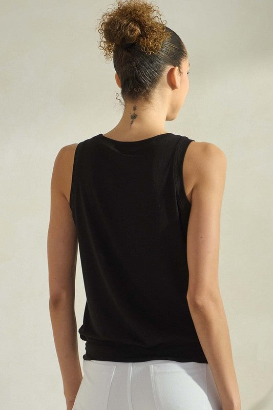 Ribbed Viscose Crew Neck Loose Fit Tank