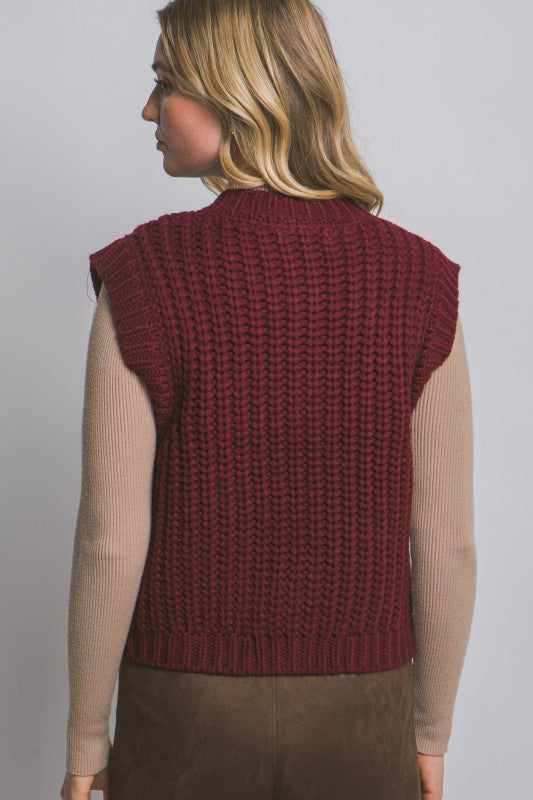 Knit Sweater Vest Gold Button Detail