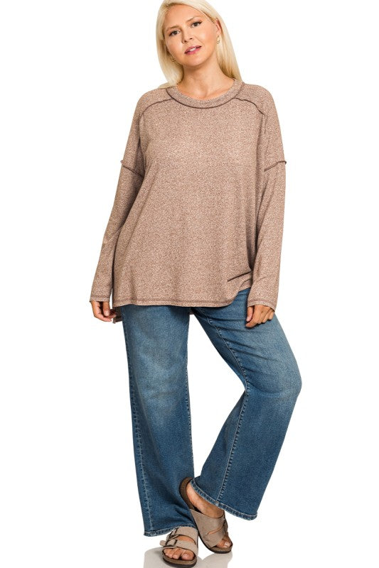 Soft Melange Hacci Exposed Seam Hi-low Plus Tee