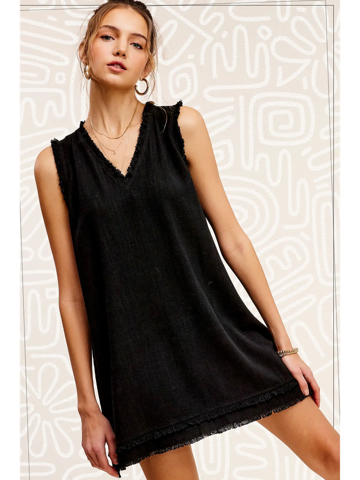 Soft Washed Cut Edge V-Neck Frayed Hem Mini Dress