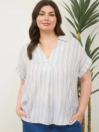 Stripe Collared Pintuck Plus Detail Shirt