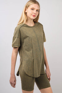 Washed Stretchy Knit Biker Shorts