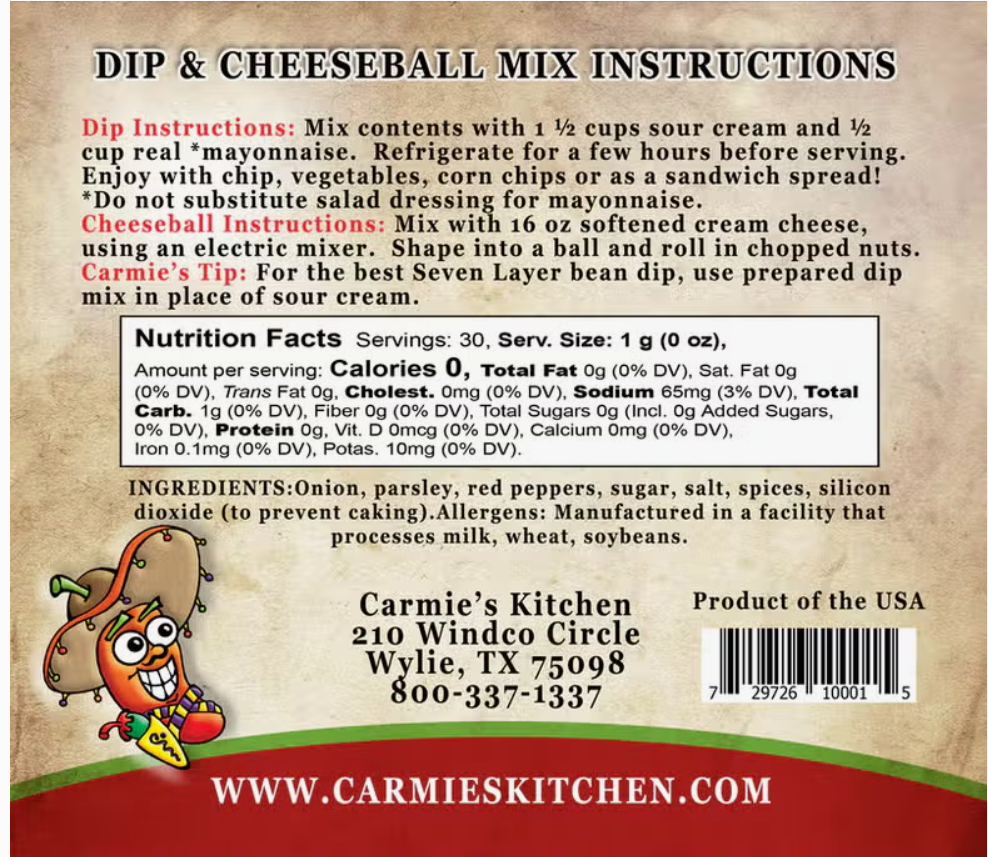 Carmie’s Kitchen Dip Mixes