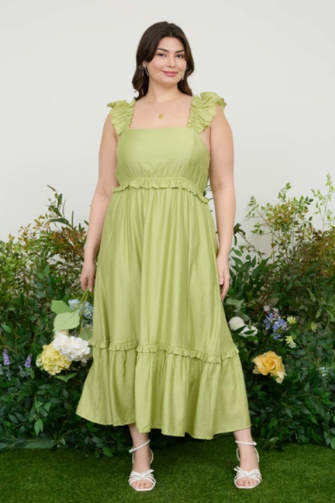 chinese dress ladies Ruffle Detail Empire Waist Midi Dress