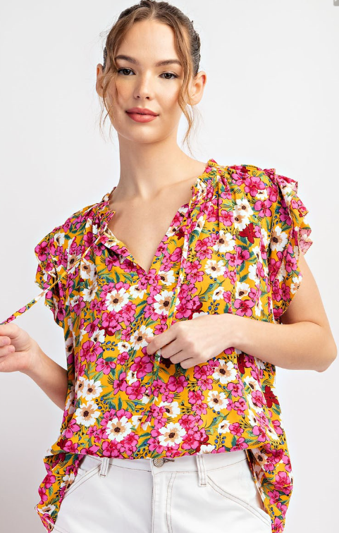 Plus Floral Pattern Short Sleeve Top