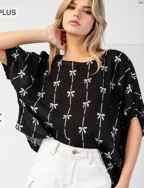 Plus Bow Printed Short Sleeve Top