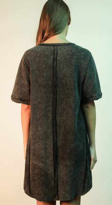 Mineral Washed Ribbed Knit Mini Plus Dress