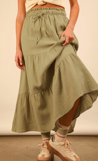 Elastic Waist Tiered Maxi Skirt