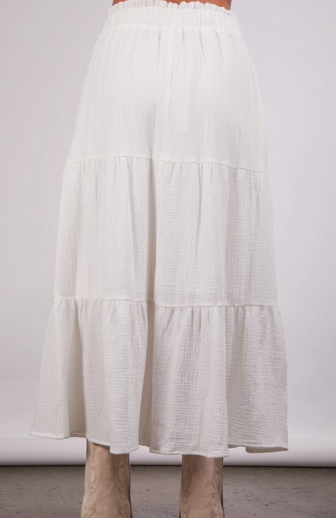 Elastic Waist Tiered Maxi Skirt