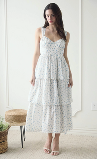 Floral Sleeveless Corset Ruffle Tiered Midi Dress
