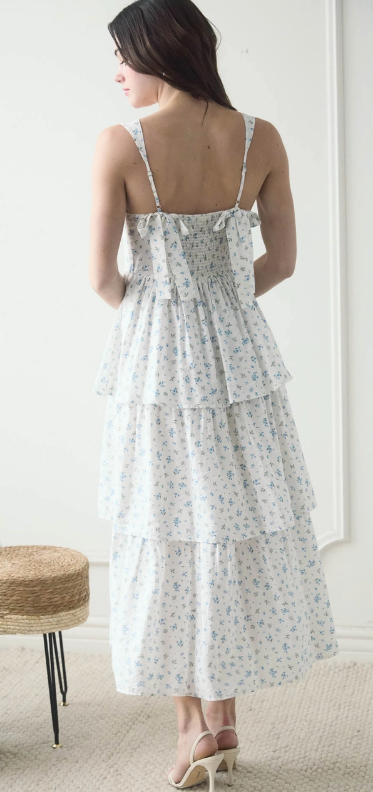 Floral Sleeveless Corset Ruffle Tiered Midi Dress