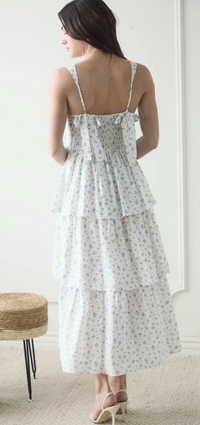 Floral Sleeveless Corset Ruffle Tiered Midi Dress