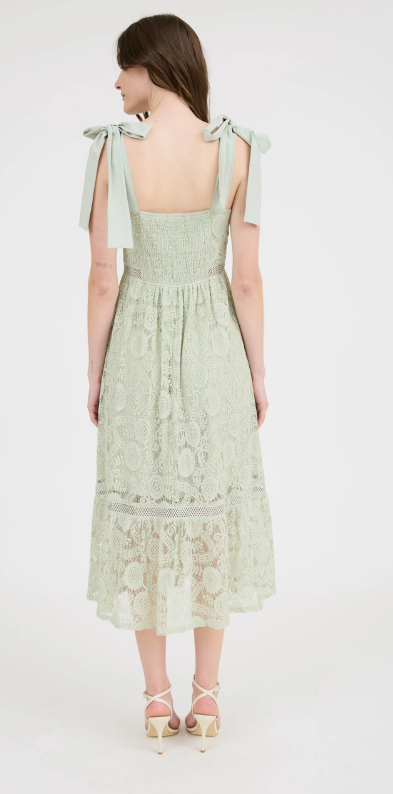 Lace Tie Strap Sheer Trim Sleeveless Midi Dress