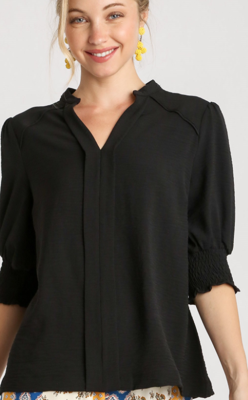 Smocked Cuff Popover Blouse