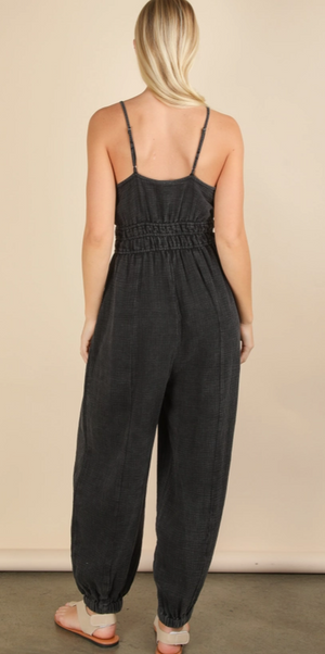 Mineral Washed Cotton Gauze Casual Jumpsuit