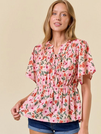 Floral Print Tie Front Babydoll Blouse