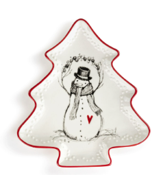 Snowman Red Heart Mini Ceramic Tree Shaped Dish