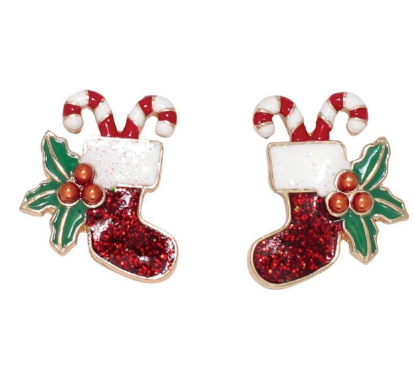 Glitter Stockings With Holly Earrings