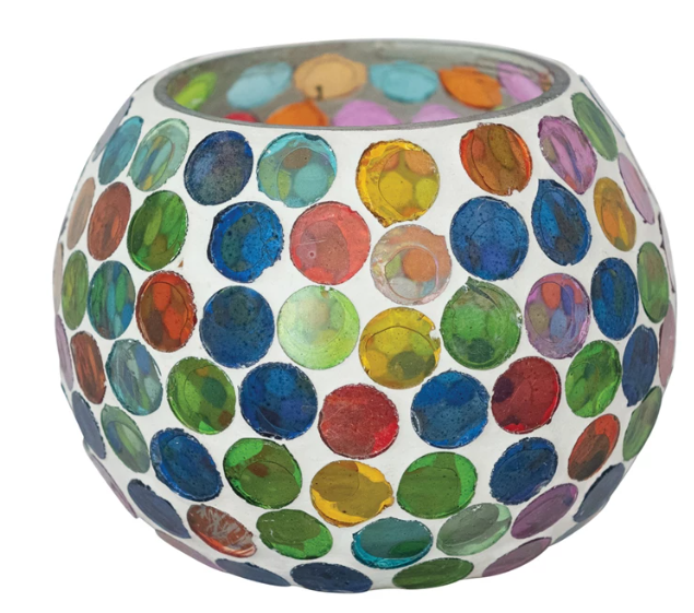 4" Round x 3"H Glass Mosaic Tealight/Votive Holder