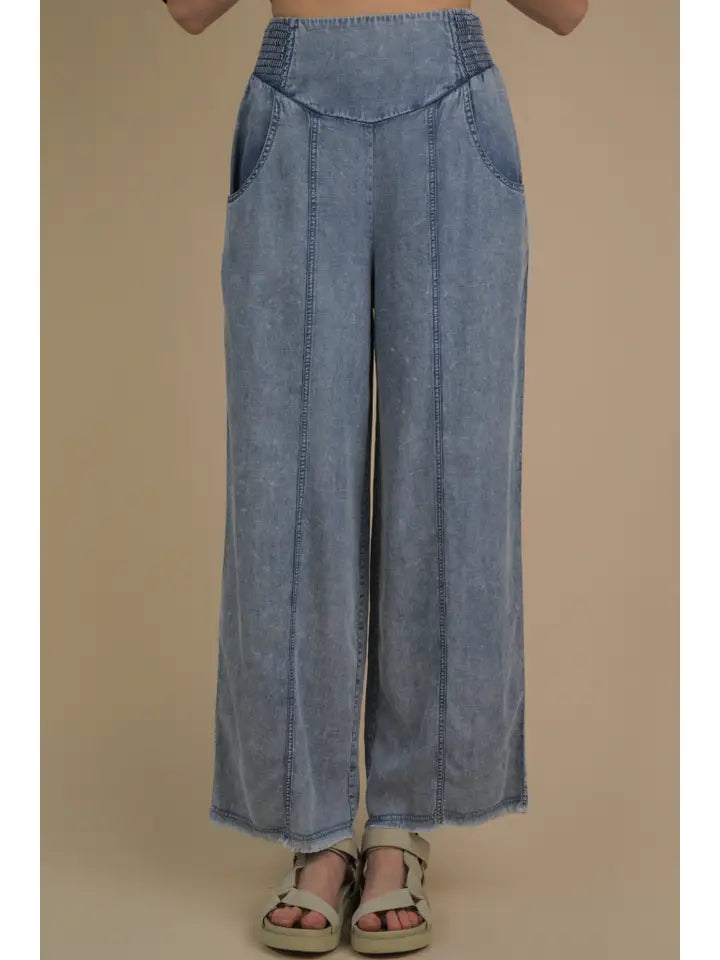Smocking Waist Washed Plus Chambray Pants