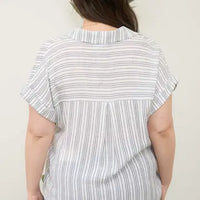 Stripe Collared Pintuck Plus Detail Shirt