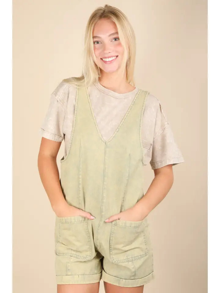 Washed Denim Casual Romper