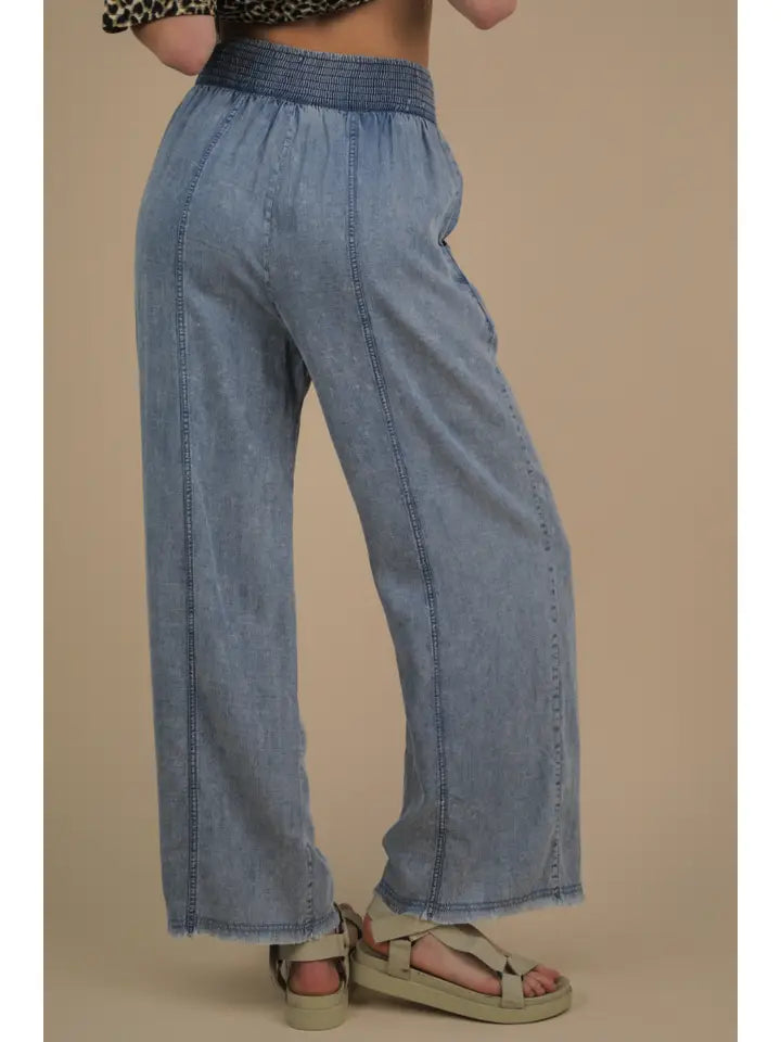 Smocking Waist Washed Plus Chambray Pants