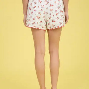 Floral Contrast Scallop Trim Mini Shorts