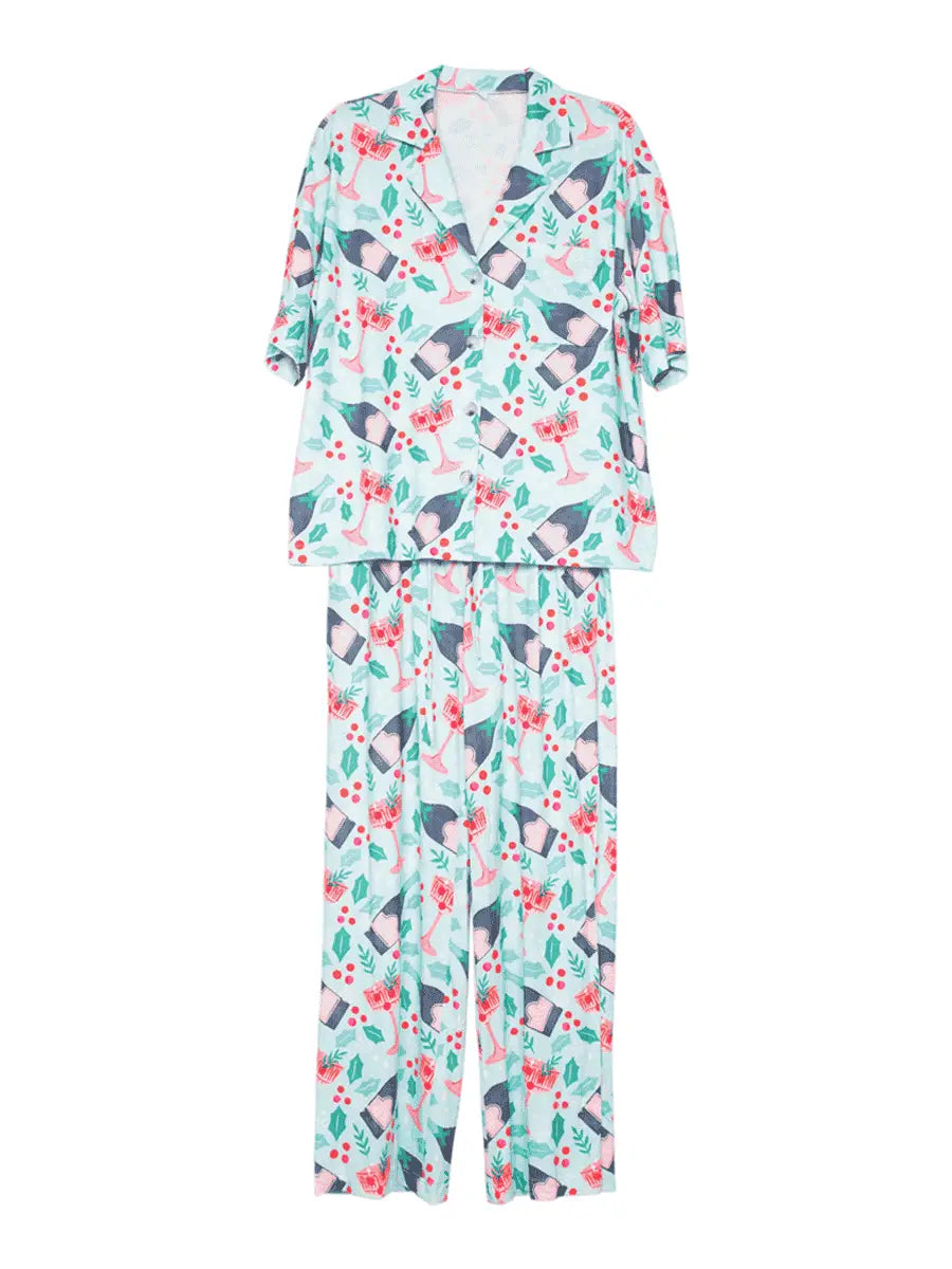 Christmas Champagne, Coupes & Holly Matching Holiday Pjs