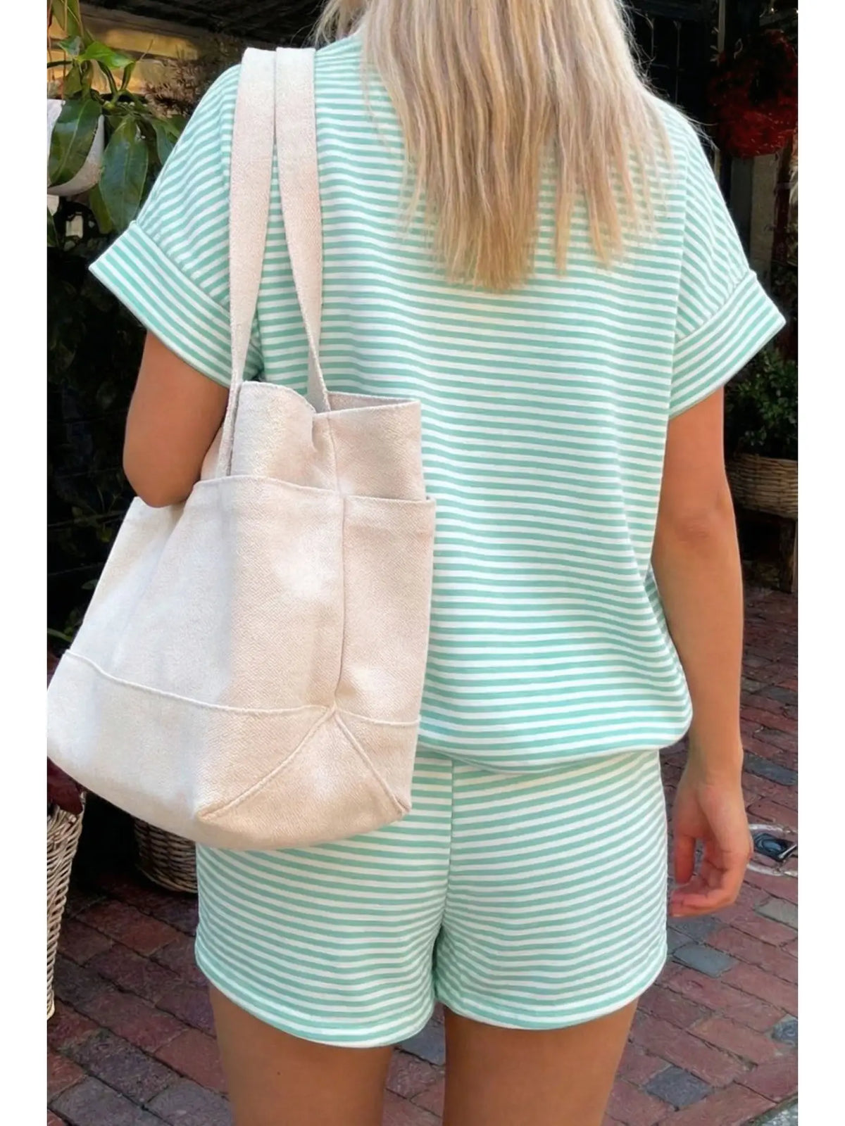 Stripe Contrast Mock Neck Tee & Shorts