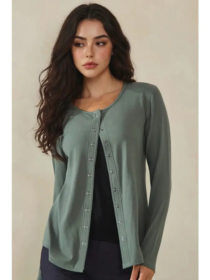 Pure Comfort Luxeair Ribbed Button Up Cardigan