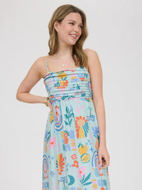 Print Pleated Back Bow Midi Dress