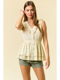 V-Neckline Sleeveless Elastic Waist Tiered Top