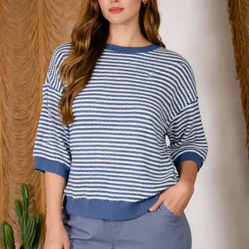 Textured Stripe Drop Shoulder Top