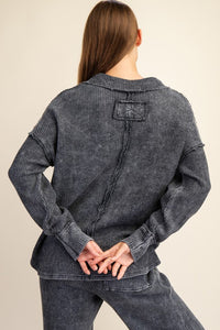 Mineral Washed Waffle Polo Sweatshirt