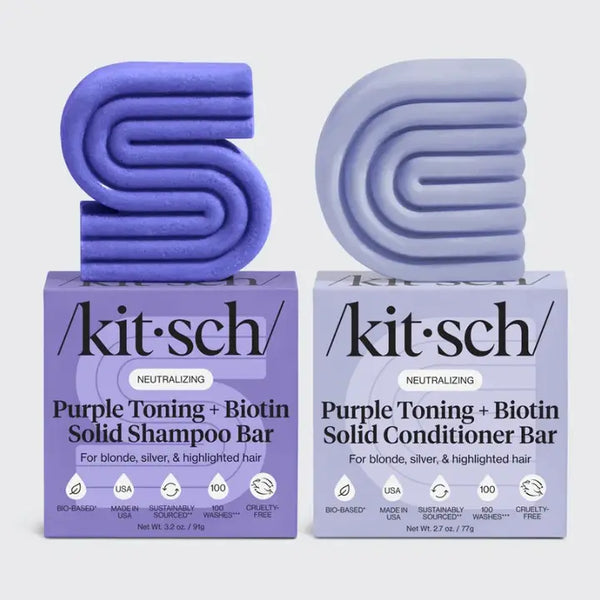 KITSCH Purple Toning Shampoo & Conditioner Bar Combo For Color-Treated & Grey Hair