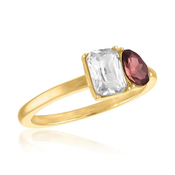 Layers Ring: Burgundy Duo-Stone Gold Ring