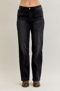 Judy Blue Mid Rise Straight Western Seam Detail