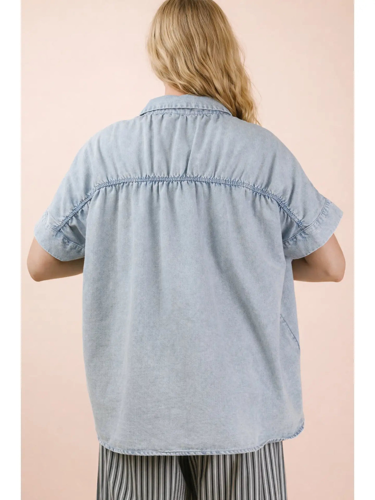 Mineral Washed Chambray Oversized Shirt Top
