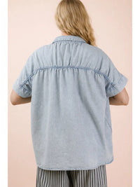 Mineral Washed Chambray Oversized Shirt Top