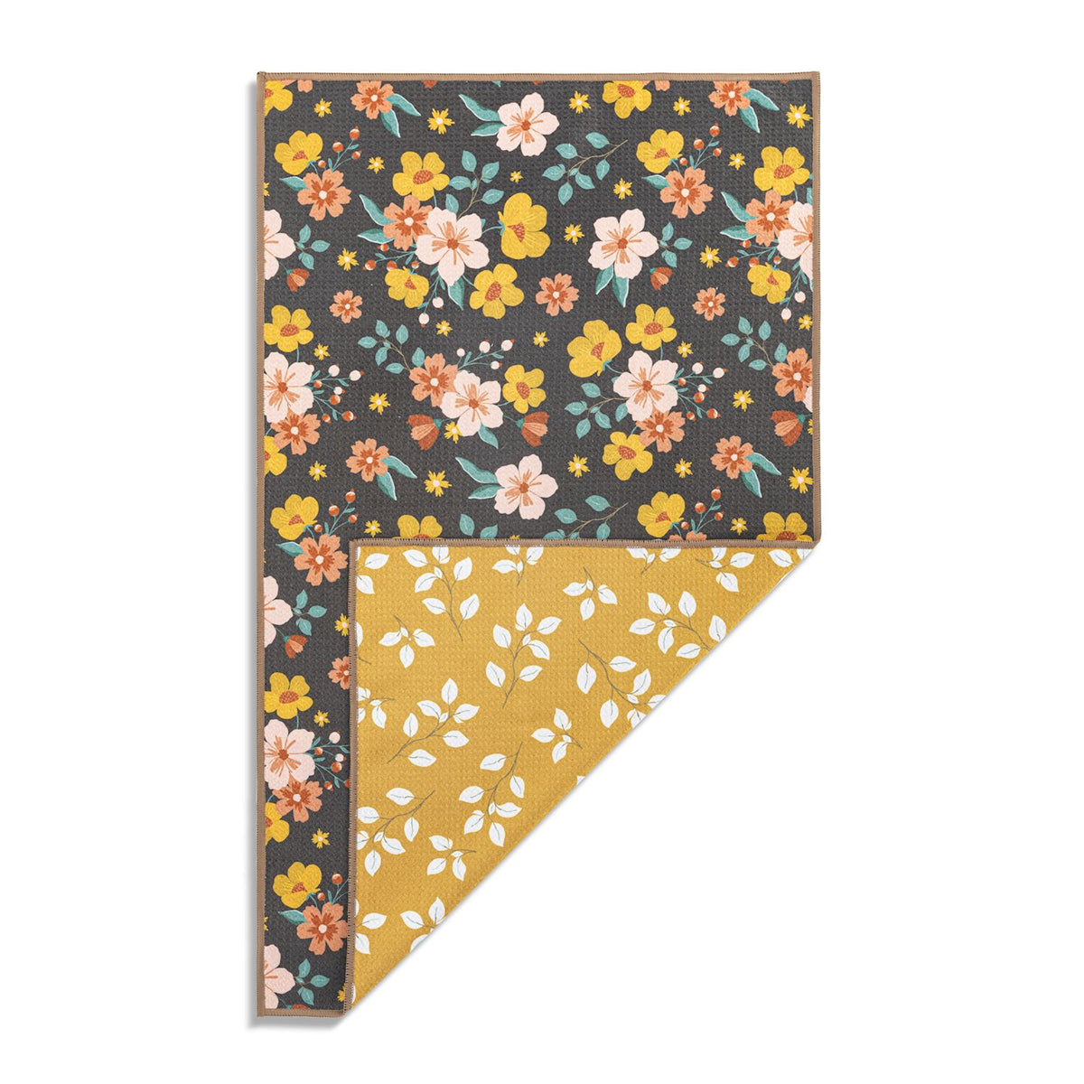 Warm Mustard Floral Absorbent Reversible Towel