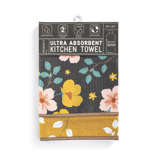 Warm Mustard Floral Absorbent Reversible Towel