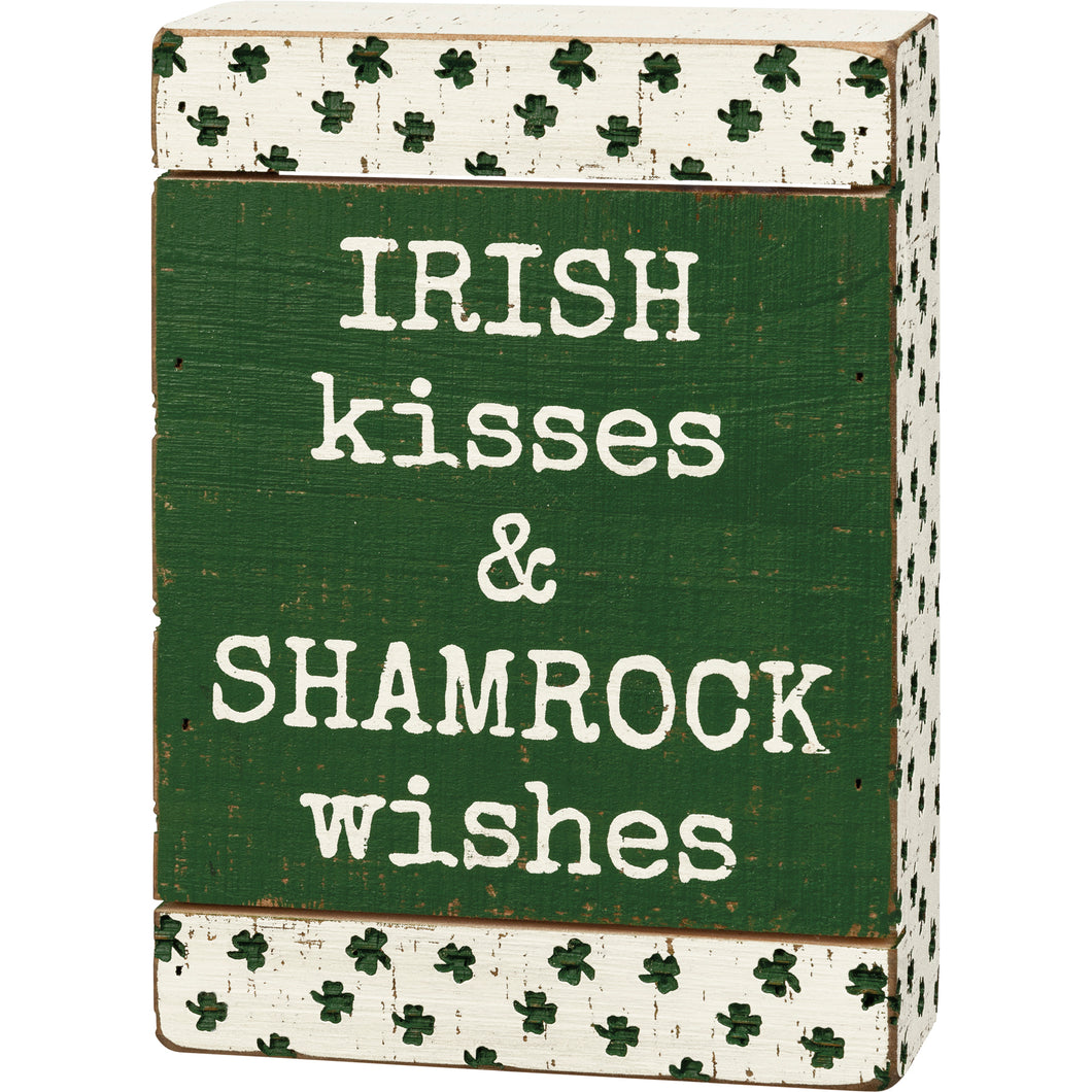 Irish Kisses & Shamrock Wishes Slat Box Sign